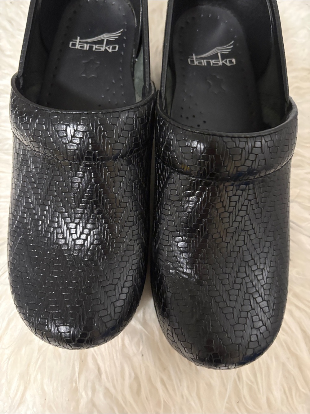 Dansko Black Textured Patent Leather Clogs